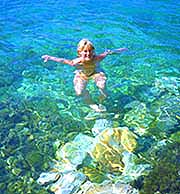 Mary-Clare swimming in Ithaka, Greece
